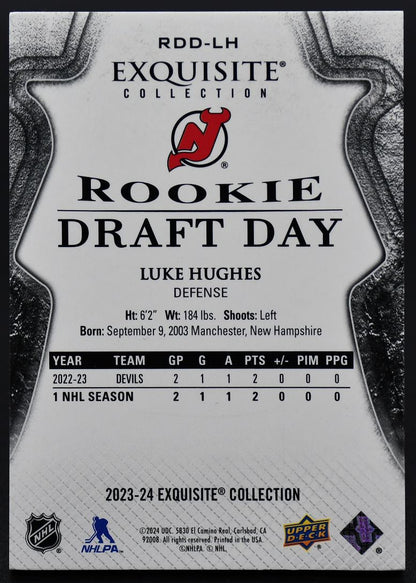 2023-24 UD Exquisite Collection Luke Hughes RDD-LH New Jersey Devils RC