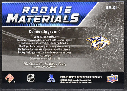 2020-21 UD Series 2 Rookie Materials Connor Ingram RM-CI RC Jersey