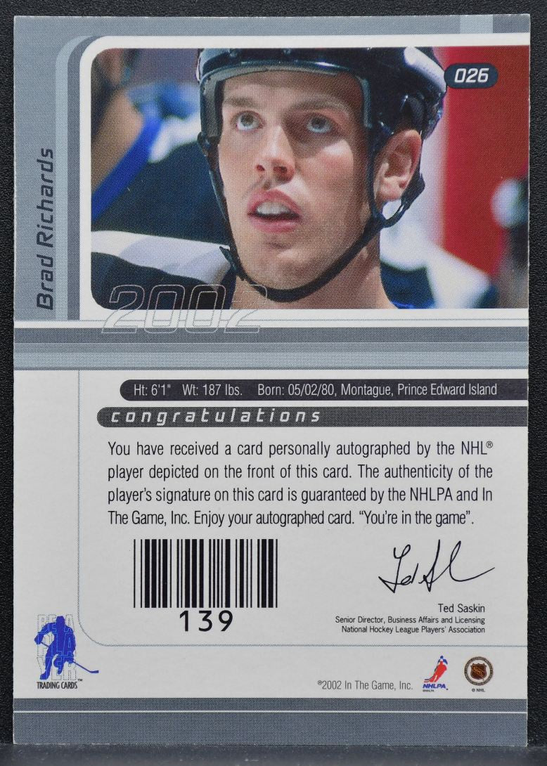 2001-02 Be a Player Signature Series Autos Brad Richards Lightning Auto 1351