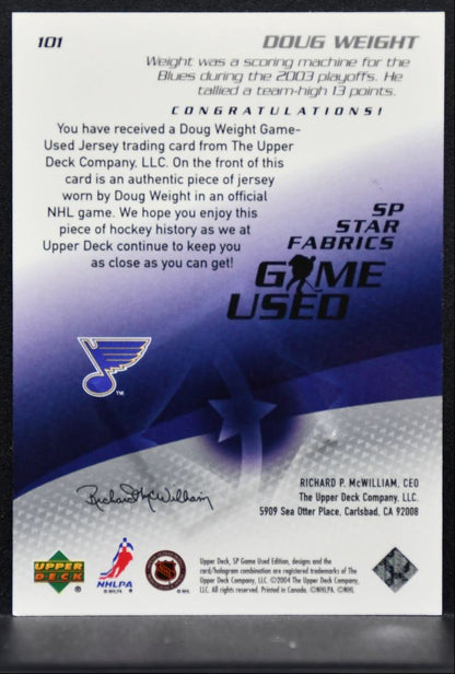 2003-04 SP Game Used Star Fabrics Doug Weight 101 St. Louis Blues Jersey 4114