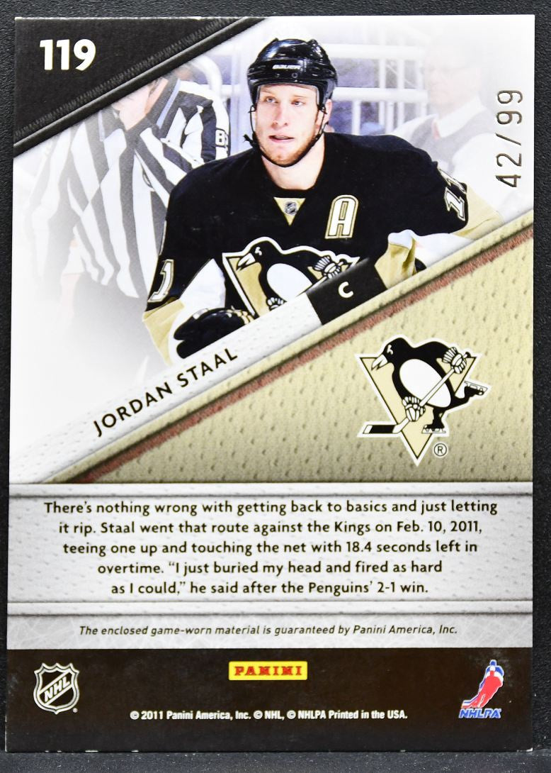 2011-12 Panini Certified Fabric of the Game Jordan Staal Penguins Jersey 6425