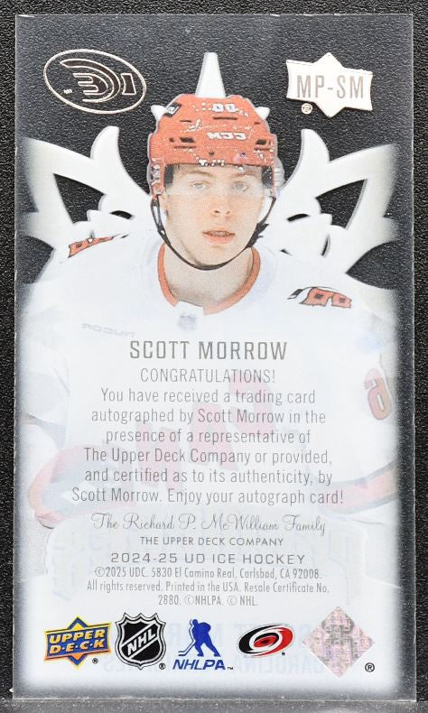 2024-25 UD Ice Mini Premieres Auto Scott Morrow MP-SM Hurricanes RC Auto 6996