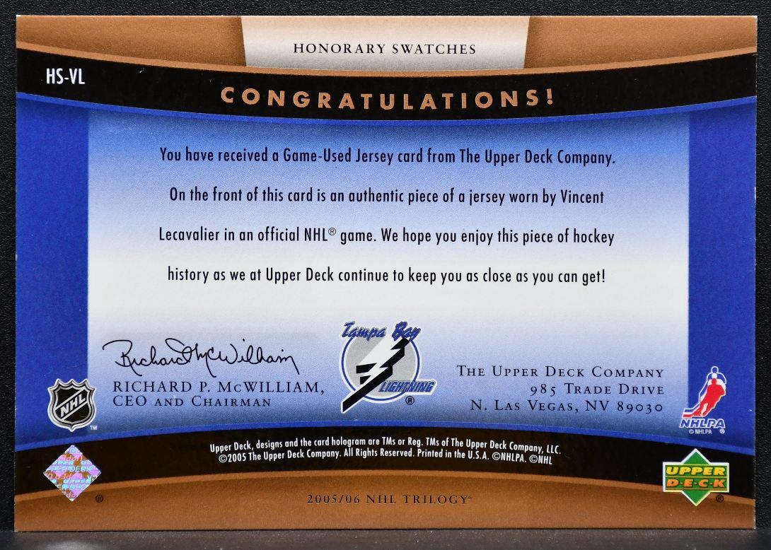 2005-06 UD Trilogy Honorary Swatches Vincent Lecavalier Lightning Jersey 7882