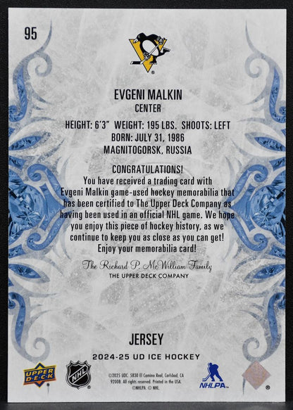 2024-25 Upper Deck Ice Jersey Evgeni Malkin 95 Pittsburgh Penguins Jersey 2447