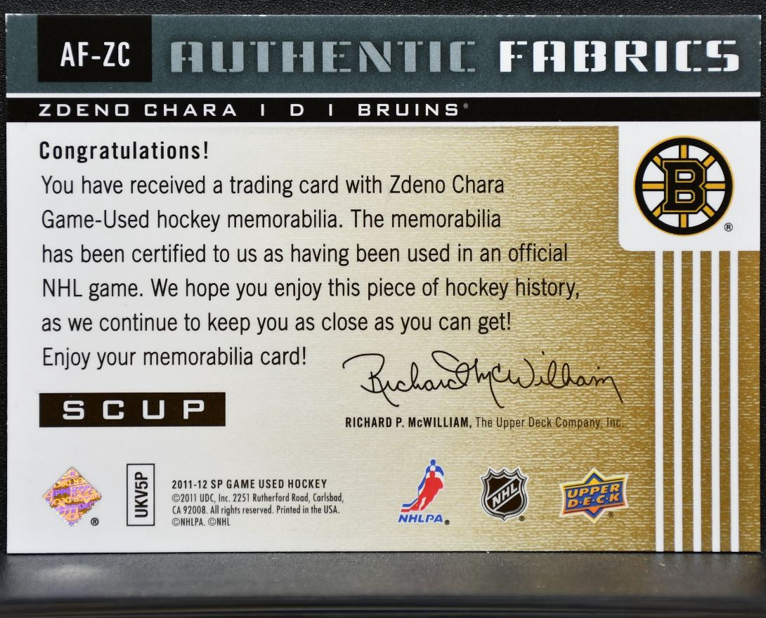 2011-12 SP Game Used Authentic Fabrics Zdeno Chara AF-ZC Jersey 0307