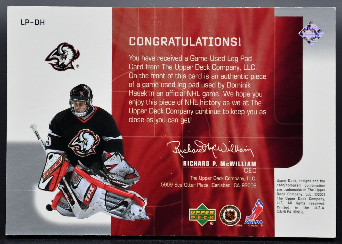 Équipement de gardien de but UD Top Shelf 2001-02 Dominik Hasek LP-DH Pads