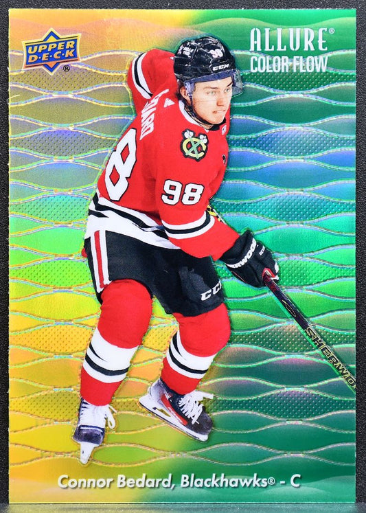 2023-24 UD Allure Color Flow Yellow-Green Connor Bedard CF-16 Blackhawks RC 0115