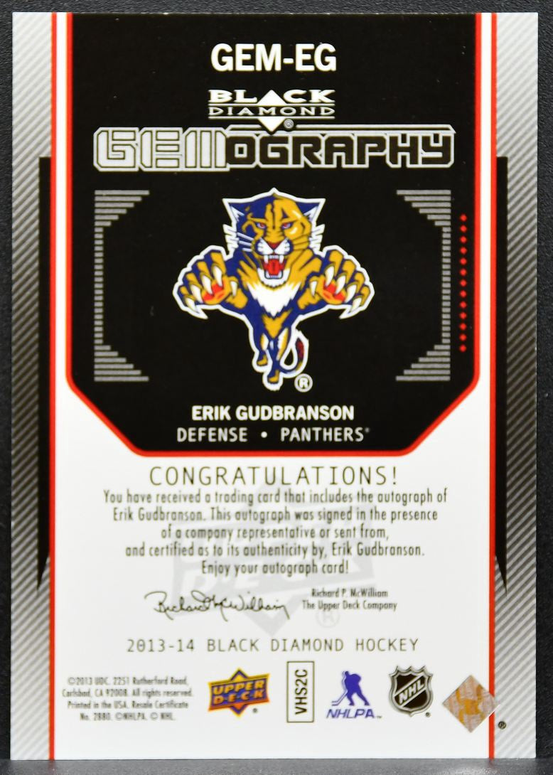 2013-14 UD Black Diamond Gemography Erik Gudbranson GEM-EG Panthers Auto 0737
