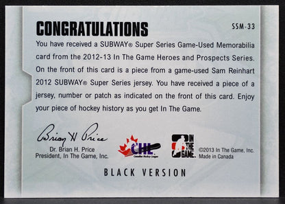2012-13 ITG Heroes and Prospects Subway Super Series Reinhart Jersey 8612