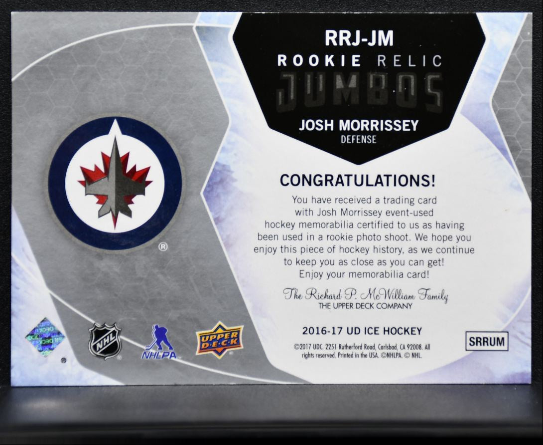 2016-17 UD Ice Rookie Relic Jumbos Josh Morrissey RC /199 Jersey 1138