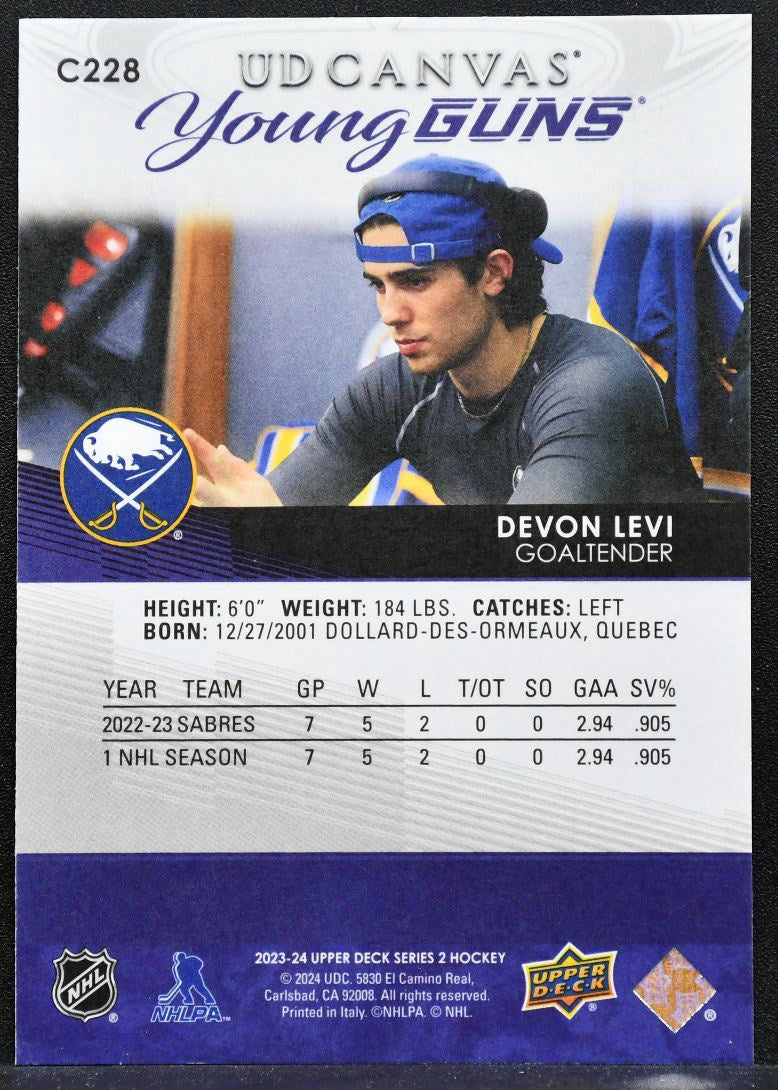 2023-24 Upper Deck Series 2 UD Canvas Young Guns Devon Levi C228 Sabres RC 6687