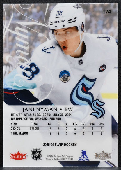 2025-26 Flair Rookie Jani Nyman 174 Seattle Kraken RC 9966