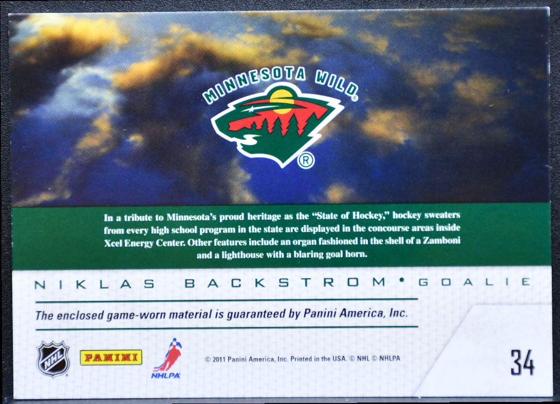 2011-12 Panini Pinnacle Game Night Materials Niklas Backstrom Wild Jersey 9348