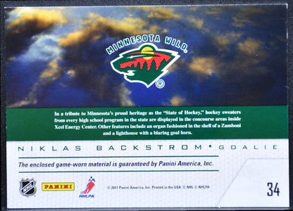 2011-12 Panini Pinnacle Game Night Materials Niklas Backstrom Wild Jersey 9348