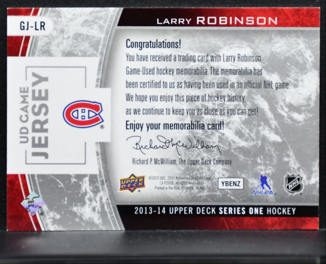 2013-14 UD Series 1 UD Game Jerseys Larry Robinson GJ-LR Canadiens Jersey 1854