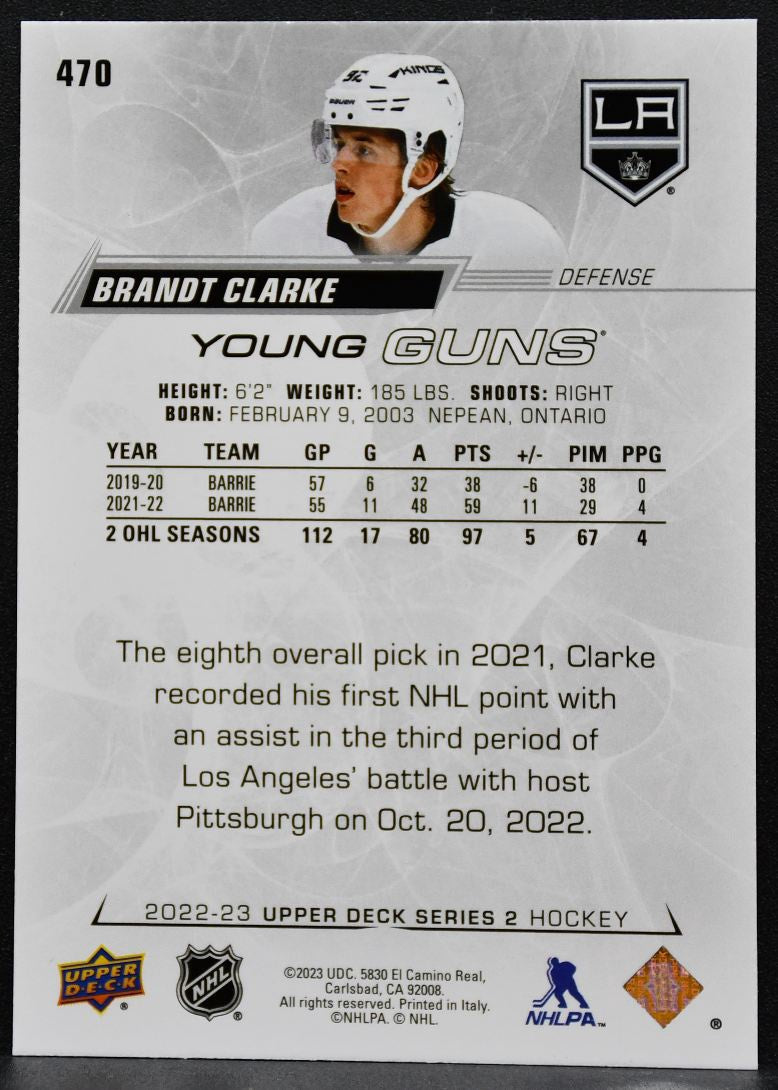 2022-23 Upper Deck Series 2 Young Guns Brandt Clarke 470 Kings RC 6197