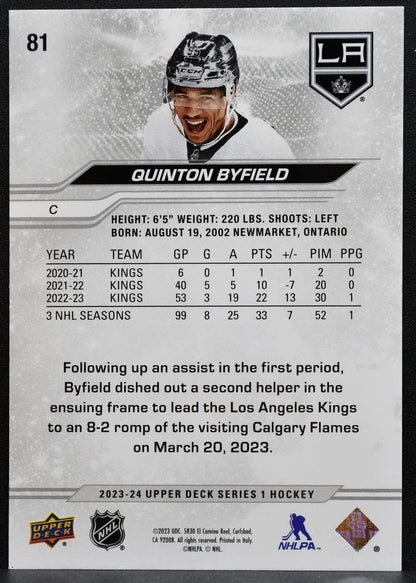 2023-24 Upper Deck Series 1 Exclusives Quinton Byfield 81 Kings 056/100 0702