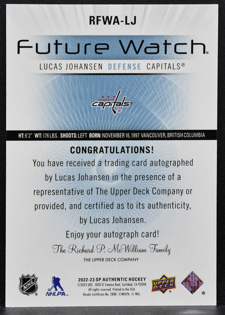2022-23 SP Authentic 2012-13 Retro Future Watch Johansen Capitals RC Auto 3987