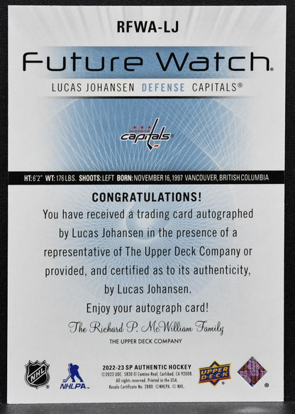 2022-23 SP Authentic 2012-13 Retro Future Watch Johansen Capitals RC Auto 3987