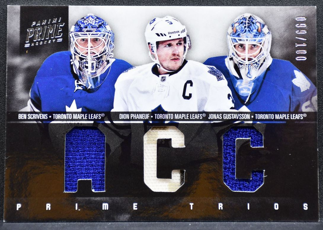 2012-13 Panini Prime Trios Scrivens/Phaneuf/Gustavsson 099/100 Jersey 0882
