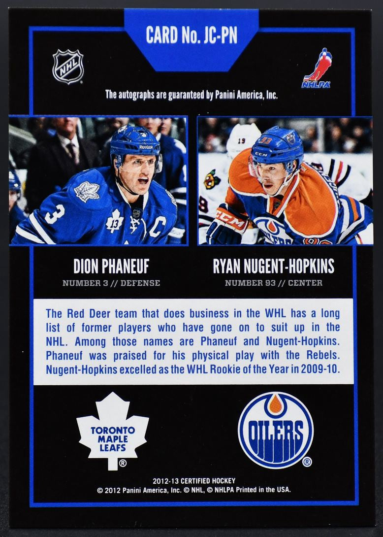Carte autographiée Panini Certified Phaneuf/Nugent-Hopkins Maple Leafs / Oilers /100 (2012-13)