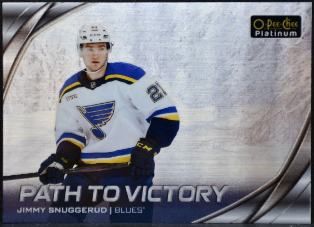 2025-26 O Pee Chee Platinum Path to Victory Jimmy Snuggerud PV-23 Blues RC 6345