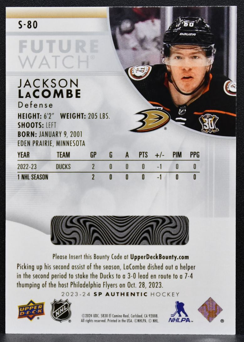 2023-24 SP Authentic Future Watch Spectrum FX Jackson LaCombe S-80 Ducks RC 4797
