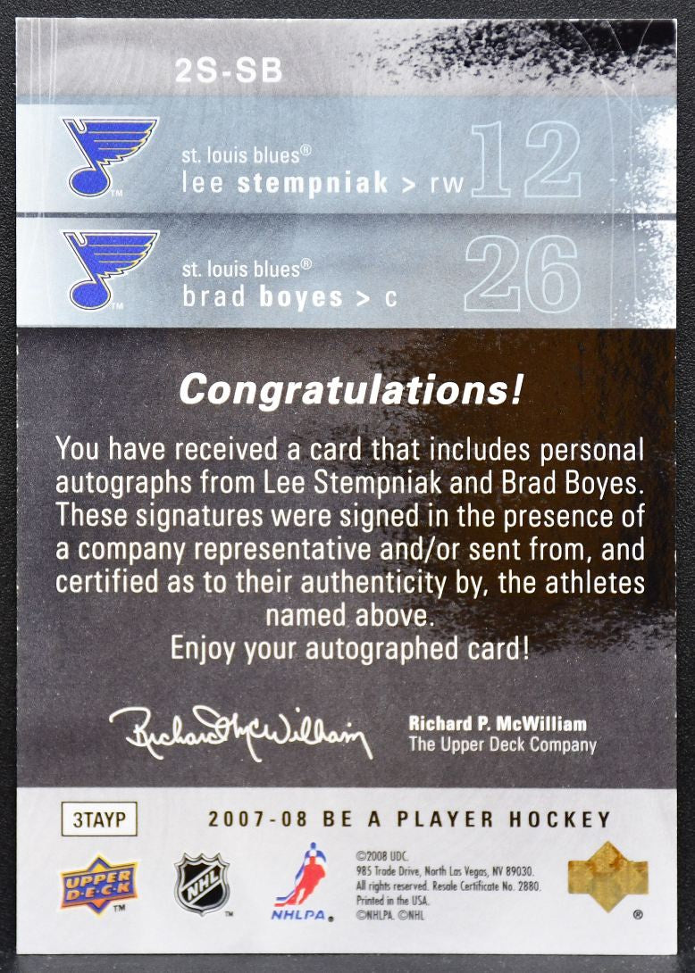 2007-08 UD Be a Player Auto Duals Lee Stempniak/Brad Boyes 2S-SB Blues Auto 9161