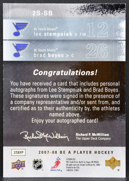 2007-08 UD Be a Player Auto Duals Lee Stempniak/Brad Boyes 2S-SB Blues Auto 9161