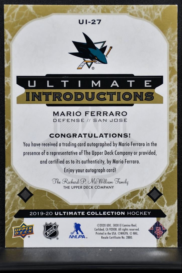 2019-20 UD Ultimate Collection Introductions Gold Auto Ferraro RC Auto 7116