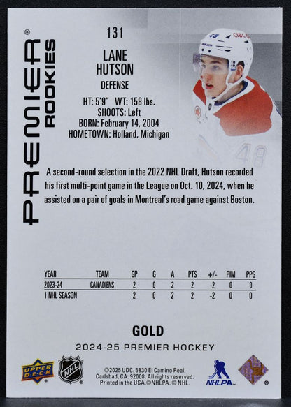 2024-25 UD Premier Rookies Gold Lane Hutson 131 Canadiens RC 195/199 9119