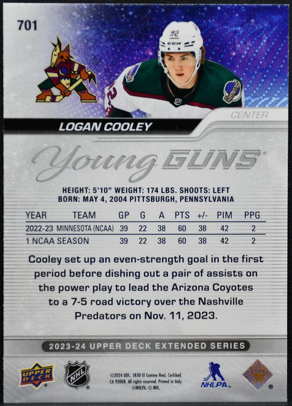 2024-25 UD Extended Series Young Guns Logan Cooley 701 Arizona Coyotes RC 3979