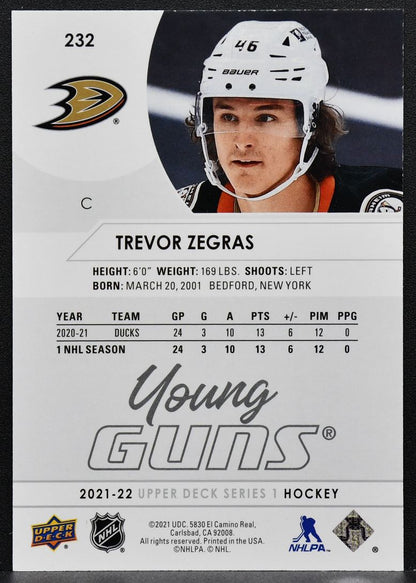2021-22 Upper Deck Series 1 Young Guns Trevor Zegras 232 Anaheim Ducks RC 8081