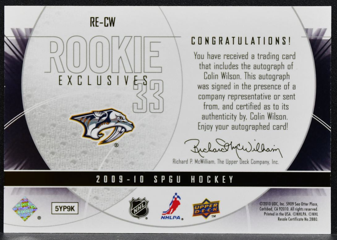 2009-10 SP Game Used Rookie Exclusives Autographs Colin Wilson RC Auto 9028