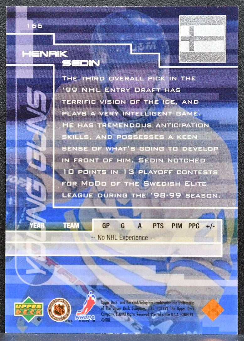 1999-100 Upper Deck Young Guns Henrik Sedin 166 Sweden RC 5145