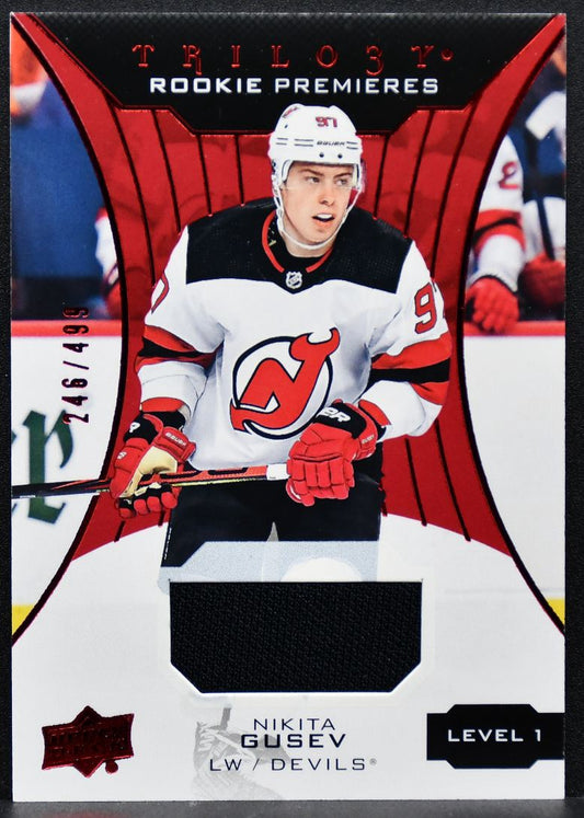 2019-20 UD Trilogy Red Foil Material Rookie Premieres Gusev RC Jersey 9149