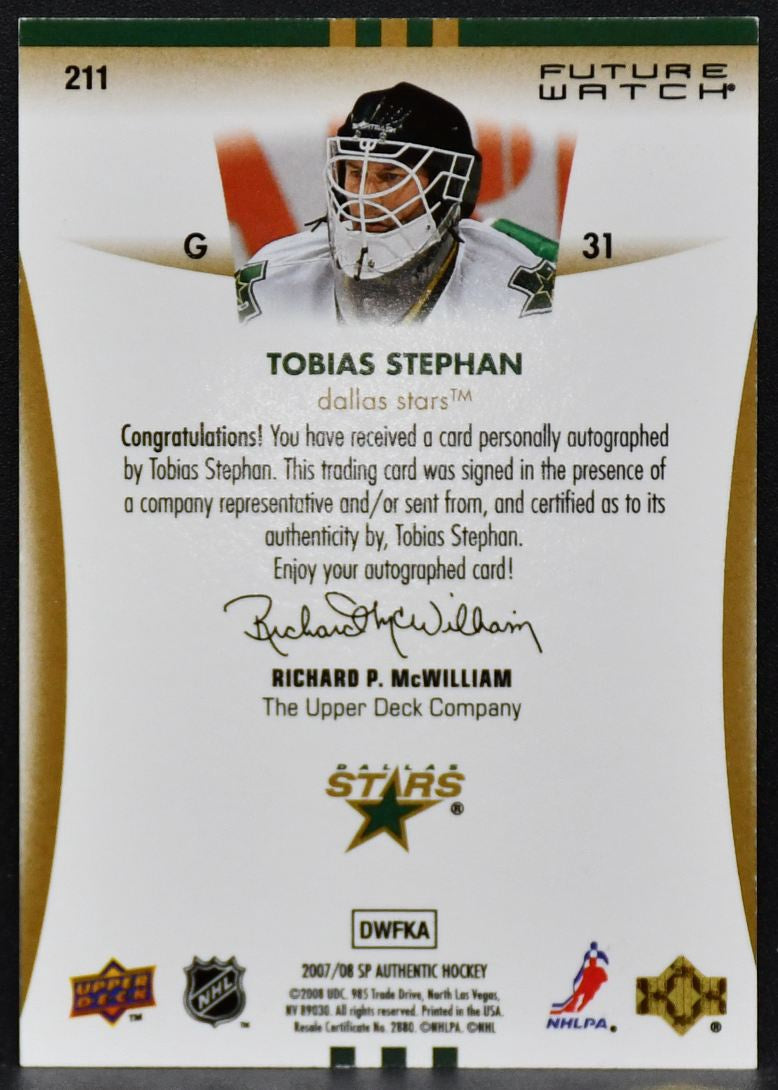 2007-08 SP Authentic Future Watch Auto Tobias Stephan 211 Stars RC Auto 7372