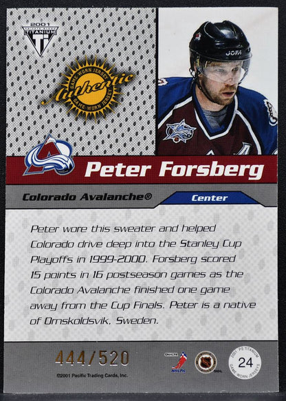 2000-01 Pacific Private Stock Titanium Draft Day Forsberg Jersey 9921