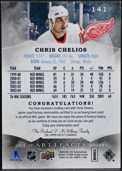 2016-17 UD Artifacts Gold Materials Chris Chelios Red Wings /99 Jersey 1747