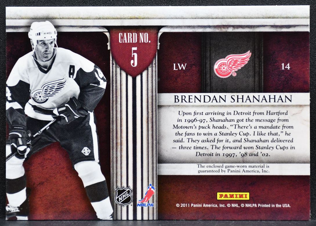 2011-12 Panini Crown Royale Mythology Materials Shanahan Red Wings Jersey 8599