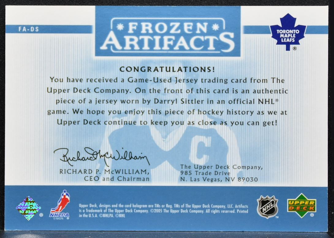 2005-06 UD Artifacts Frozen Darryl Sittler FA-DS Maple Leafs 152/275 Jersey 9240