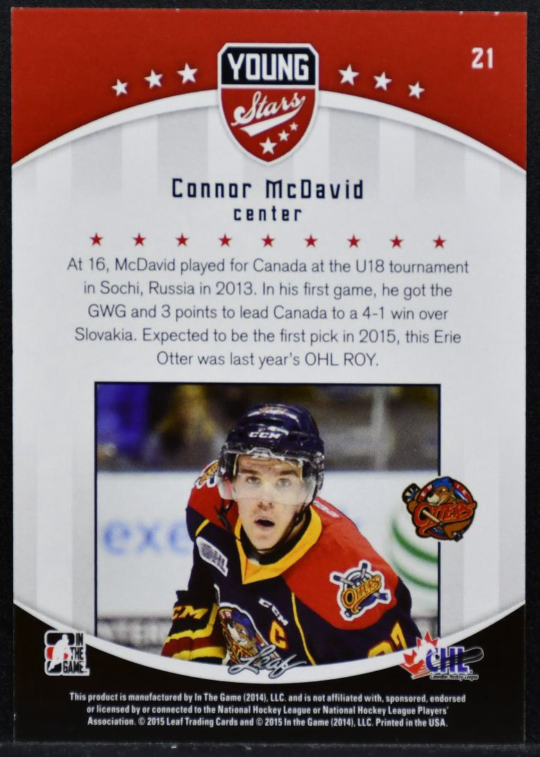 2014-15 Leaf In The Game CHL Young Stars Connor McDavid 21 Erie Otters 8185