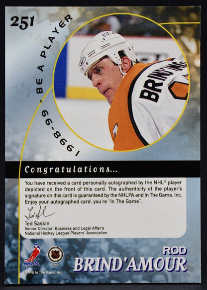 1998-99 In The Game Be A Player Auto Rod Brind'Amour 251 Auto