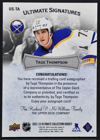 2022-23 UD Ultimate Collection Signatures Tage Thompson Buffalo Sabres Auto