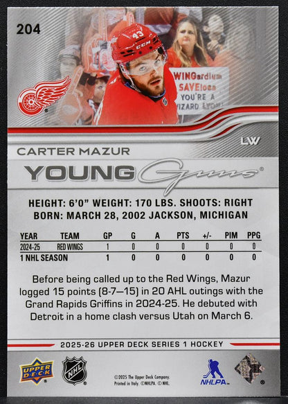 2025-26 Upper Deck Series 1 Young Guns Carter Mazur 204 RC 7541