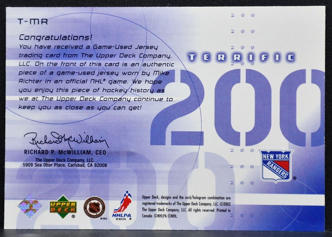 2001-02 UD Challenge for the Cup Terrific 200 Jerseys Richter Jersey 0738