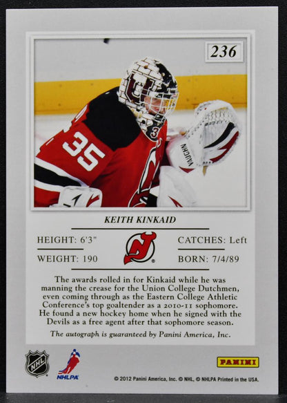 2011-12 Panini Elite Rookie Autographs Keith Kinkaid 236 Devils RC Auto 1603