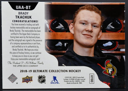 2018-19 UD Ultimate Collection Jersey Autograph Tkachuk Senators Auto /125