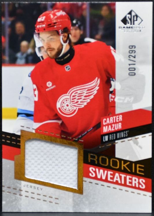 2025-26 SP Game Used Rookie Sweaters Carter Mazur Wings RC /299 Jersey 4877