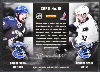 2012-13 Panini Prime Combos Dual Jerseys Sedin/Sedin /225 Jersey 5211